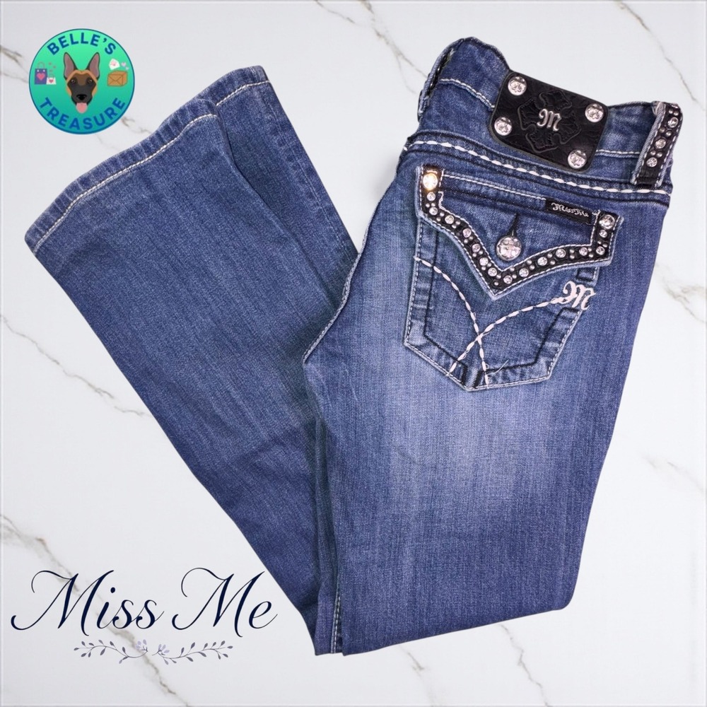 Miss Me Jeans Womens 28 Boot Cut Embellished Rhinestone Low Rise Booty Bling‎